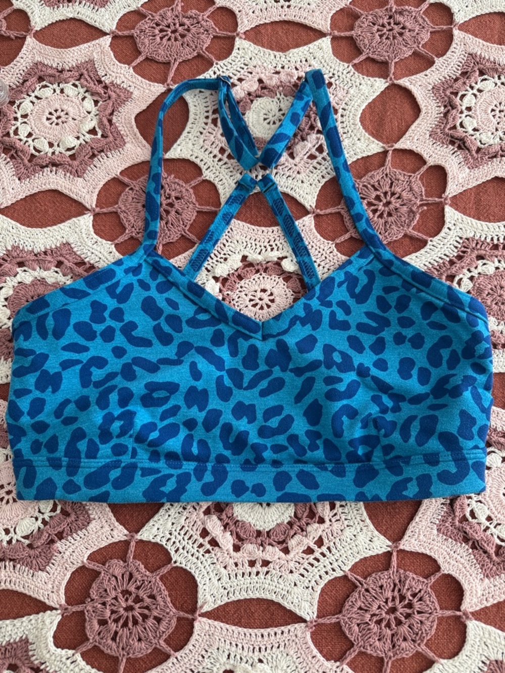 Bombshell Sportswear Pumped Sports Bra in Blue Cheetah Print Size Small
